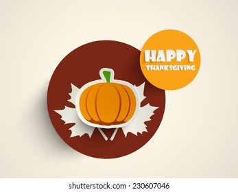 Beautiful sticky set with pumpkin, maple leaf and wishes on the occasion of Thanksgiving Day festival.