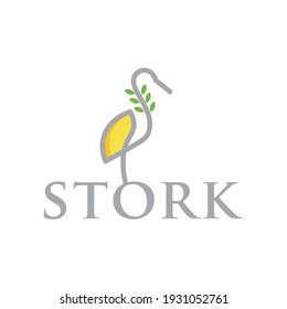 Beautiful Stork heron with leaves logo design