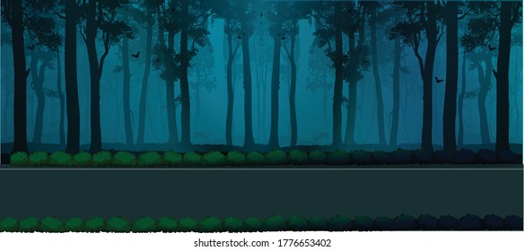 A beautiful straight road i foggy forest