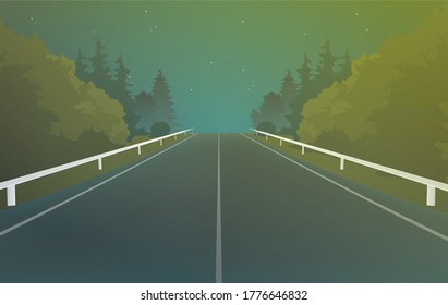 A Beautiful Straight Road With Starry Light At Night