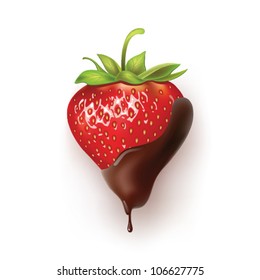 beautiful strawberries in dark chocolate.   vector  illustration of a realistic