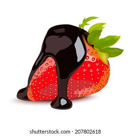 beautiful strawberries in dark chocolate. vector illustration of a realistic