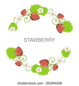 Beautiful strawberry background. Round frame, wreath. 