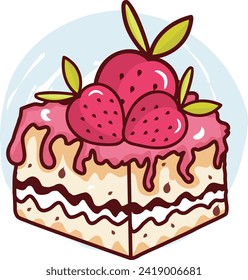 ilustración de diseño del logotipo de la tarta de fresa hermosa