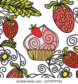 Beautiful strawberry cupcakes. Vector illustration