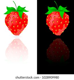 Beautiful strawberry with dew drops on a black and white background. Vector illustration. EPS10