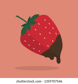 beautiful strawberry dipped in chocolate, strawberry with chocolate drop, strawberry with flowing chocolate, chocolate dripping on strawberry. flat vector illustration design.