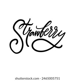 A beautiful Strawberry text is elegantly handwritten in a graceful font style set against a white background