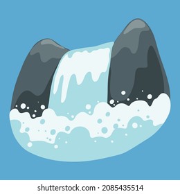 Beautiful stream of waterfall from cliff. Vector Illustration isolated