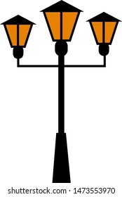 A beautiful street light with three lamps, vector, color drawing or illustration.
