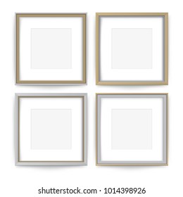 Beautiful strict frames of pictures or photos in silver and gold execution. With the shadow on the wall. Vector illustration.