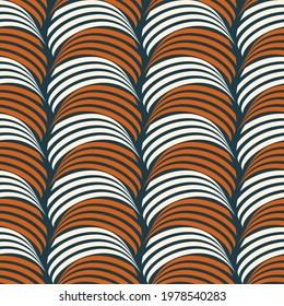 beautiful striped geometric seamless pattern. beige, orange smoothly curved stripes are grouped and lined up against an azure background. vector 