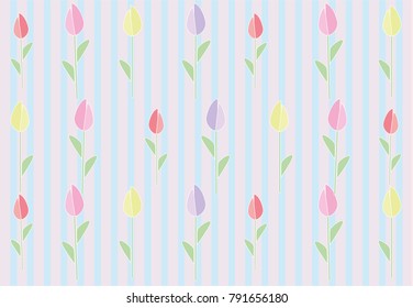 Beautiful striped wallpaper with a tulip pattern