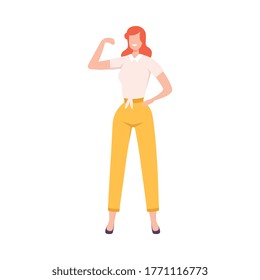 Beautiful Strong Powerful Woman Showing her Muscles, Feminism, Freedom, Protest, Female Power and Rights Concept Flat Style Vector Illustration