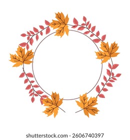 A Beautiful and Stunning Autumn Leaves Wreath with Vibrant. This exquisite and beautiful wreath design showcases vibrant autumn leaves and branches, ideal for fall home decor