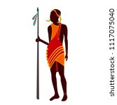 Beautiful, stylish African people, tribes, African American people dressed in tribal dresses of red colors, various decorations, African tribe Modern vector flat design image isolated on white back