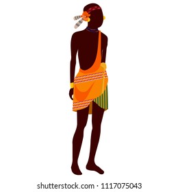 Beautiful, stylish African people, tribes, African American people dressed in tribal dresses of red colors, various decorations, African tribe Modern vector flat design image isolated on white back