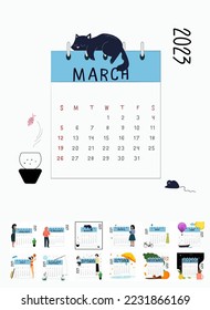 Beautiful and stylish calendar for 2023 month March.