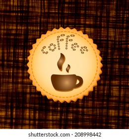 Beautiful stylish dark background with coffee cup on cookie. Vector illustration. Menu for restaurant, cafe, bar, coffeehouse.