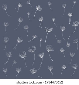 A beautiful stylish dark seamless pattern with set of doodles of dandelion flower seeds. Vector.
