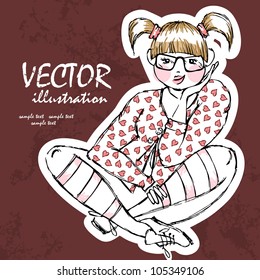 Beautiful stylish fat girl. Vector illustration. Eps 8.