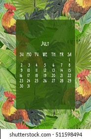 beautiful, stylish, gift vector calendar for 2017 with the symbol of the new year on the Chinese calendar - red fire rooster. Cocks with a different design are shown depending on the month. 