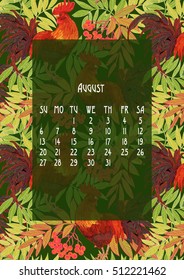 beautiful, stylish, gift vector calendar for 2017 with the symbol of the new year on the Chinese calendar - red fire rooster. Cocks with a different design are shown depending on the month. 
