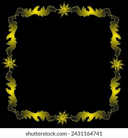 Beautiful and stylish golden frame in the form of flowers and leaves on a black background
