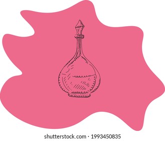 beautiful stylish hand-drawn perfume bottle on bright pink background