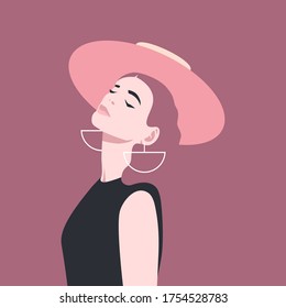 Hermosa dama elegante con sombrero. Ilustración vectorial en un estilo plano.
