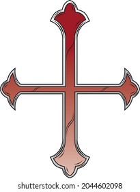 Beautiful and stylish medieval Christian cross as used by the Knights Templar during the crusades with red and silver gradients and shiny accents for a metallic look