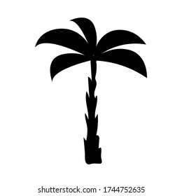 Beautiful stylish palm tree isolated image. Black silhouette on a white background. Logo for travel agencies, vacation spots, beaches, beach parties, sea cruises. Printing on paraphernalia. Flat.