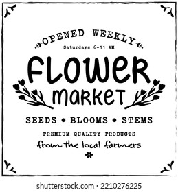 Beautiful, stylish, retro, farmhouse isolated vector illustration - Flower Market