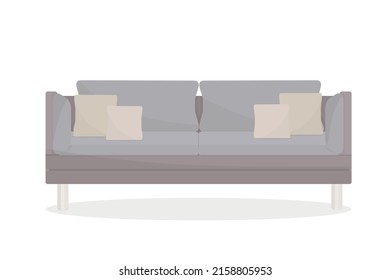beautiful stylish sofa with pillows for loft apartment interior on white background