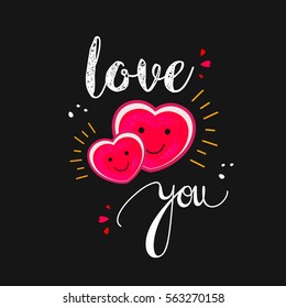 Beautiful stylish text "Love You"  based on Line Art pattern Greeting Card design for Happy Valentine's Day.