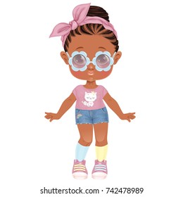 Beautiful Stylish Toddler Girl. Paper Doll For Dress Up Game. Isolated Vector Illustration.