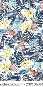 Beautiful stylish tropical flower in the rainforest seamless pattern, design for fashion, fabric, web, wallpapers, wrapping, and all prints on white background