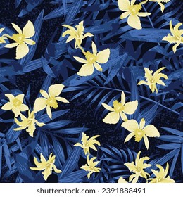 Beautiful stylish tropical flower in the rainforest seamless pattern, design for fashion, fabric, web, wallpapers, wrapping, and all prints on white background