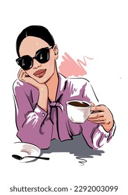 beautiful stylish woman drinking coffee