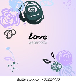 Beautiful stylized background, silhouette watercolor flowers for cards, wedding invitation, vector illustration.