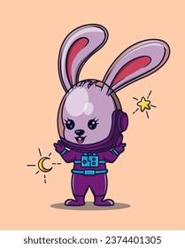 Beautiful stylized bunny astronaut vector illustration. Science Icon Concept. Isolated Premium Vector. Flat Cartoon Style