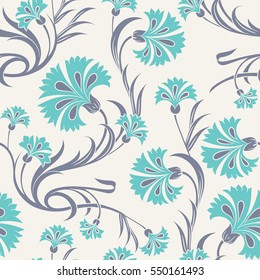 Beautiful stylized carnations seamless pattern, elegant floral repeating background