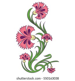 Beautiful stylized carnations vector drawing, elegant floral repeating design element