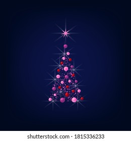 Beautiful  stylized Christmas tree on a blue  background with space for text. Christmas card. vector illustration.