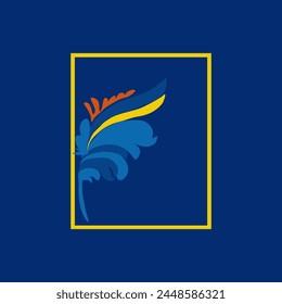 Beautiful stylized floral ornament. Flower symbol in yellow and blue colors.
