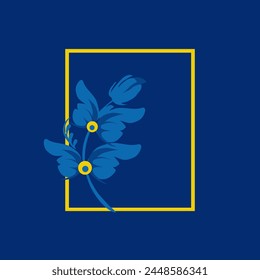 Beautiful stylized floral ornament. Flower symbol in yellow and blue colors.