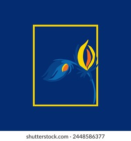 Beautiful stylized floral ornament. Flower symbol in yellow and blue colors.