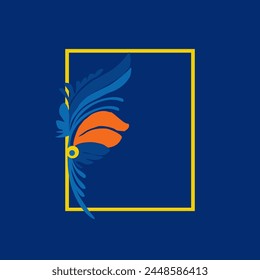 Beautiful stylized floral ornament. Flower symbol in yellow and blue colors.
