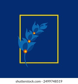 Beautiful stylized floral ornament. Flower symbol in yellow and blue colors.