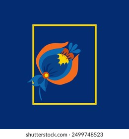 Beautiful stylized floral ornament. Flower symbol in yellow and blue colors.